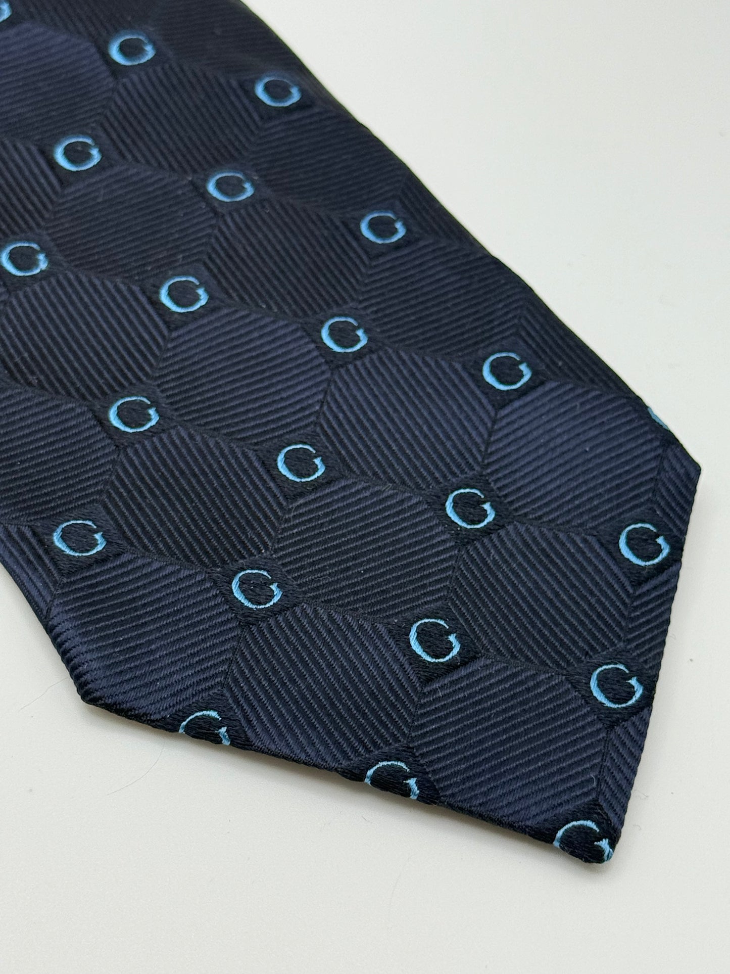 Dark blue jacquard silk tie GG